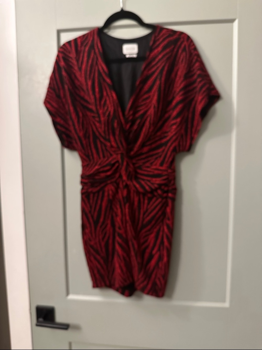 Red and Black Patterned Women's Twist-Front Dress
